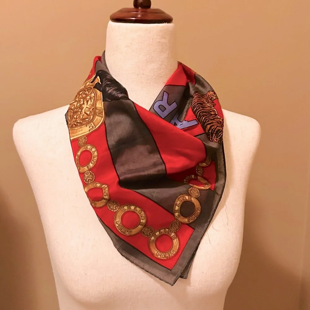 Celine Vintage cotton mini scarf in lion print soft and light - Picture 1 of 3